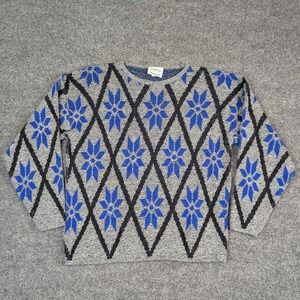 Vintage Separate Issue Sweater Mens Medium Grey Blue Snowflake Argyle USA Made